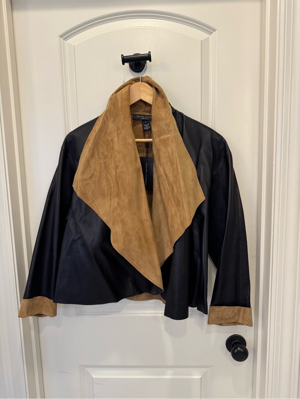 Ralph Lauren Black Leather and Tan Suede Jacket